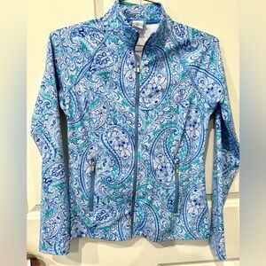 Sigrid Olsen Blue Paisley Women's zip up athletic Jacket, small.